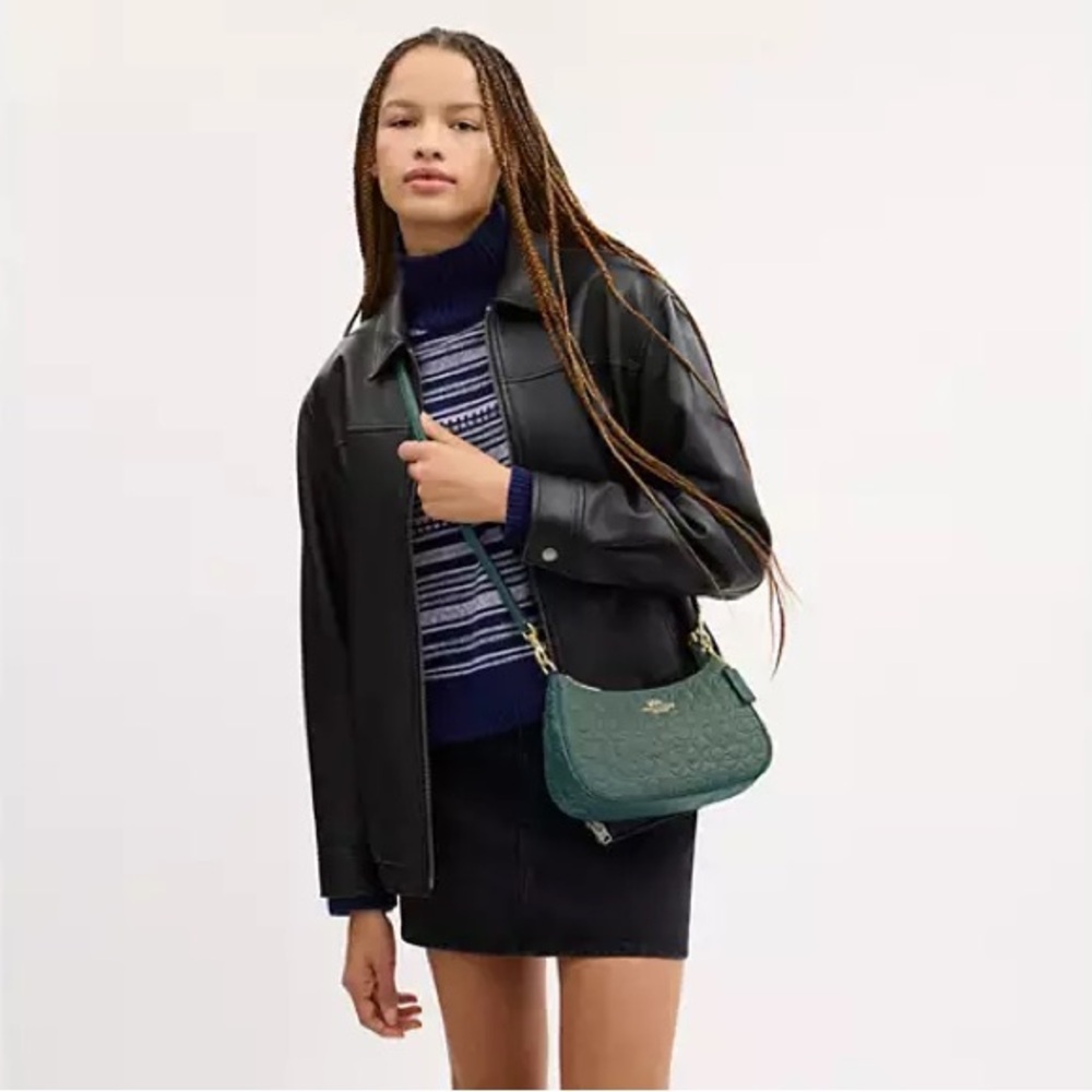 Coach NWT Teri Shoulder Bag - factory packaged Sage Turquoise Signature Leather - Picture 3 of 6